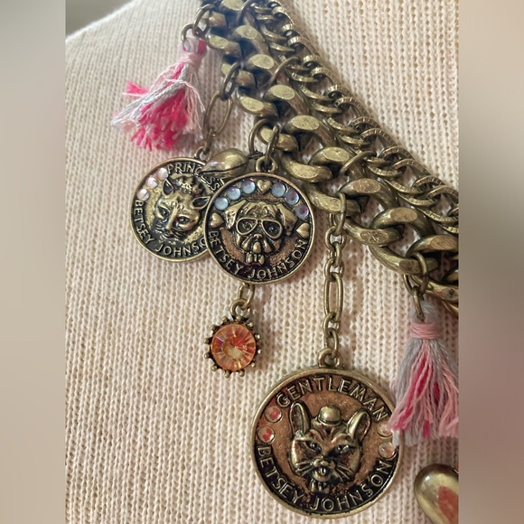NWT Betsey Johnson dog cat coin tassel RARE FIND Critter Cameo dangle necklace - Picture 7 of 16